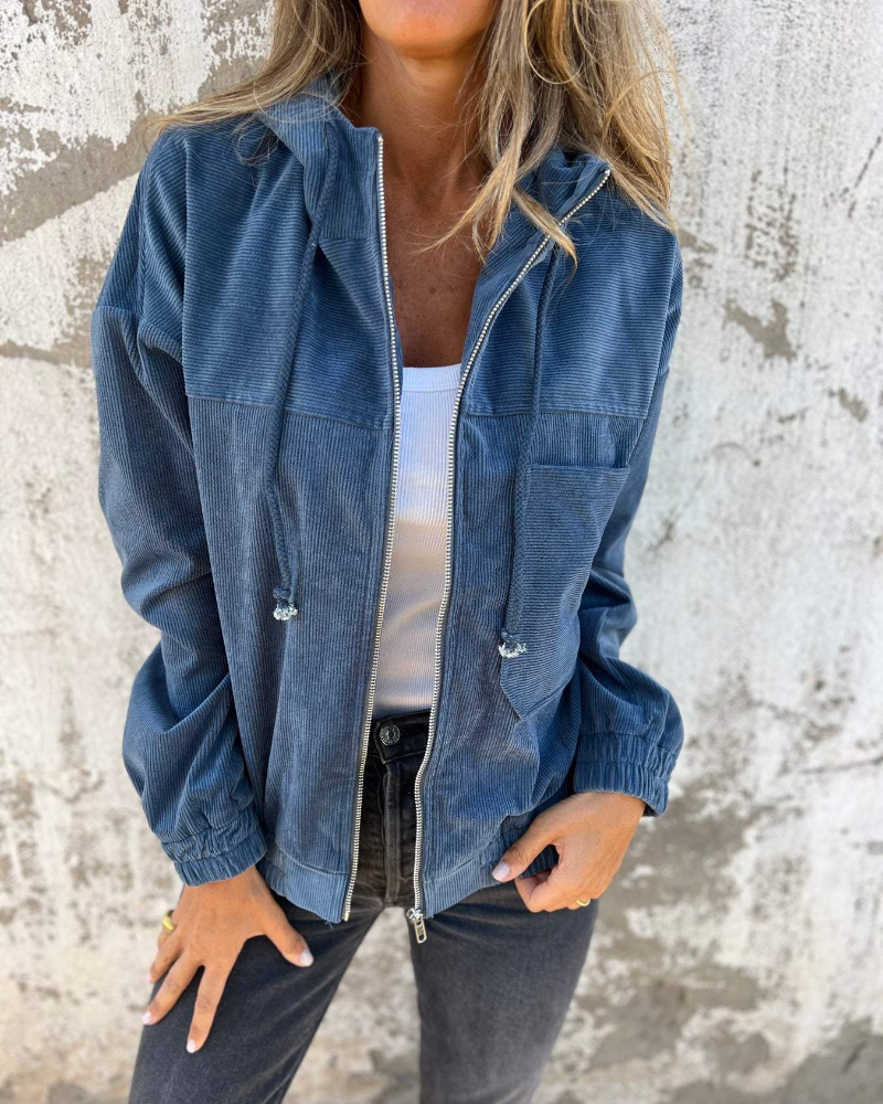 Marcella™ | Giacca con cappuccio e zip in velluto a coste