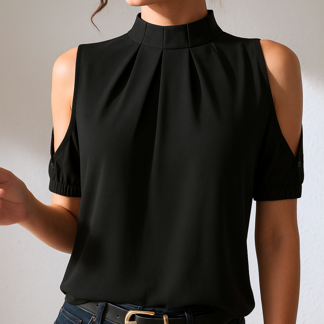 Inge™ | Camicetta nera a pieghe con maniche divise