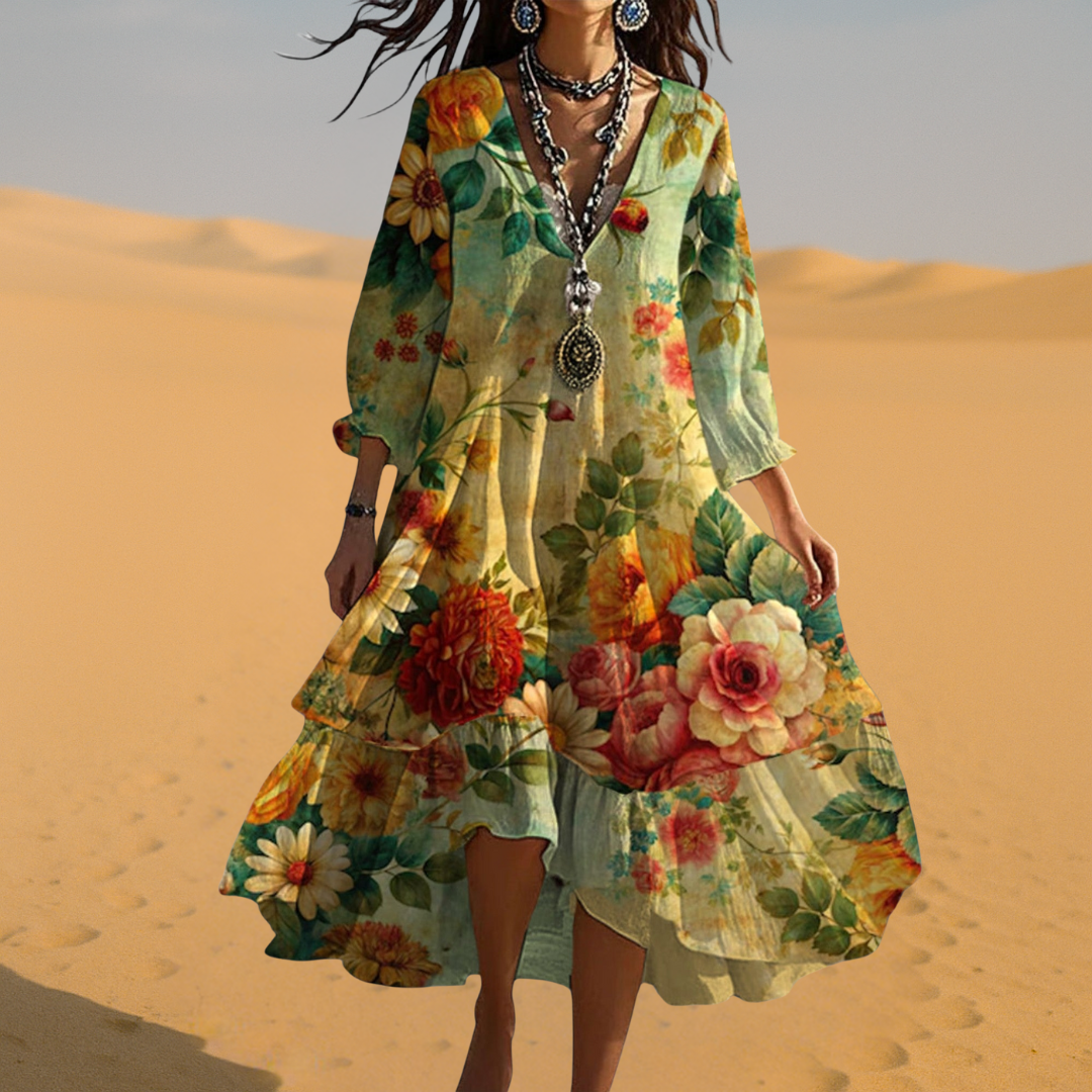 Martine™ - Abito vintage con scollo a V in stile boho