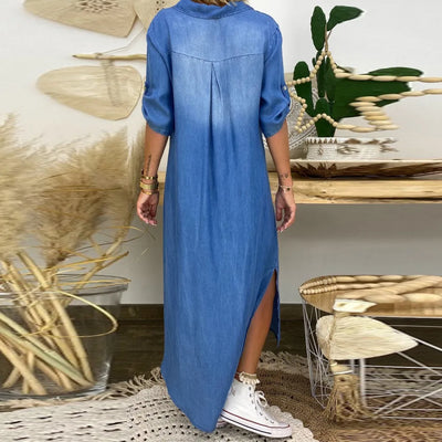 Lea | Abito lungo effetto jeans con spacco laterale