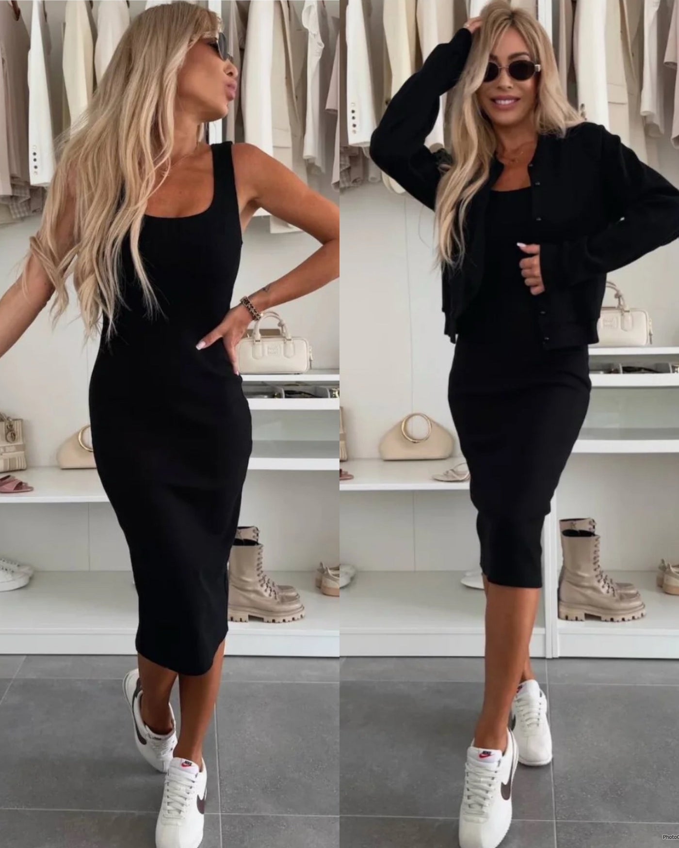 Karin™ | Set abito midi e bomber in maglia a coste