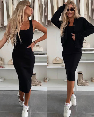 Karin™ | Set abito midi e bomber in maglia a coste
