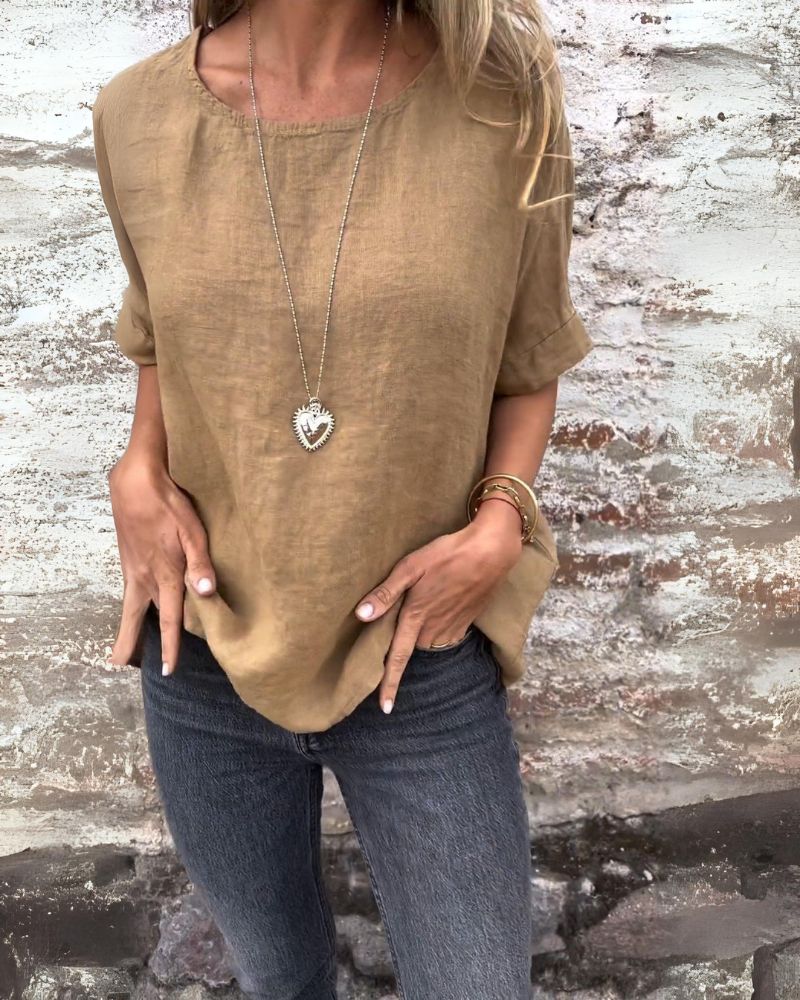 BAUA - T-SHIRT A GIROCOLLO IN COTONE E LINO