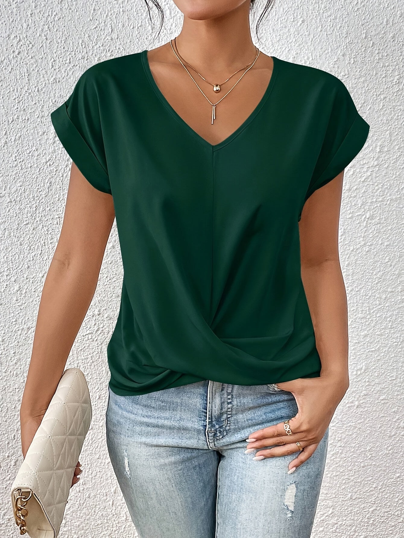 Cleo - T-shirt casual con scollo a cuore