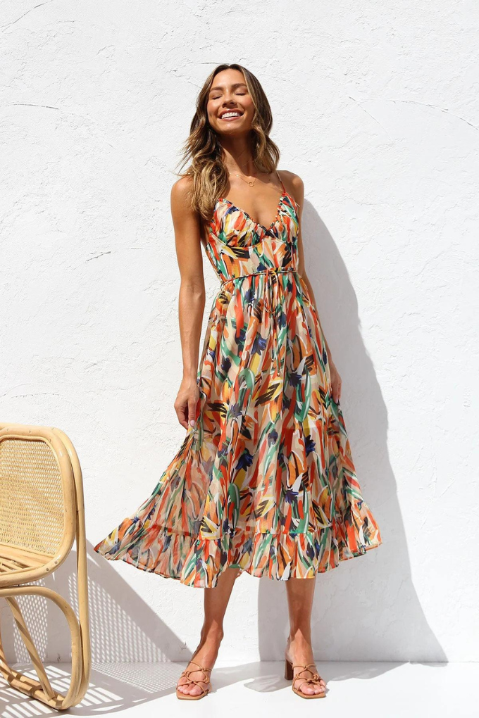 Chiara - Abito midi alla moda in colori vivaci