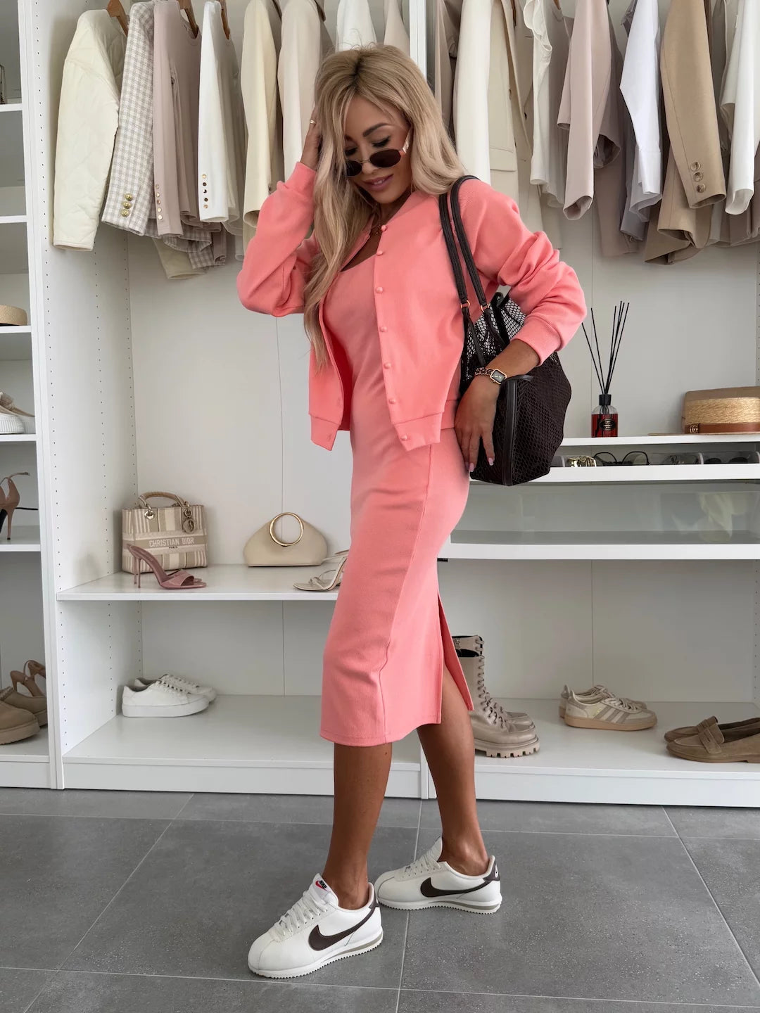 Karin™ | Set abito midi e bomber in maglia a coste