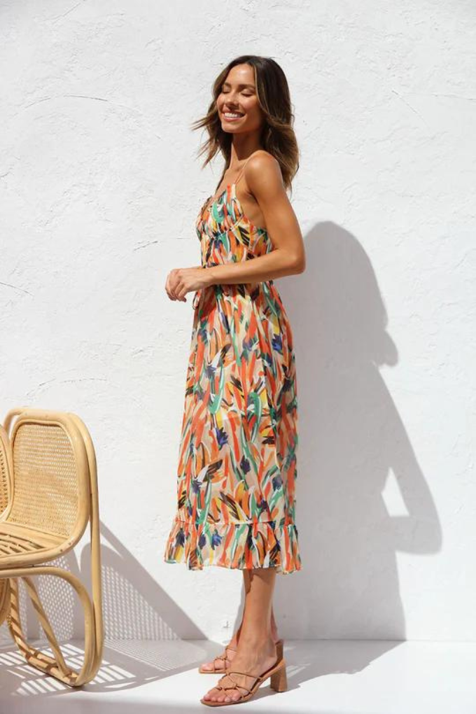Chiara - Abito midi alla moda in colori vivaci