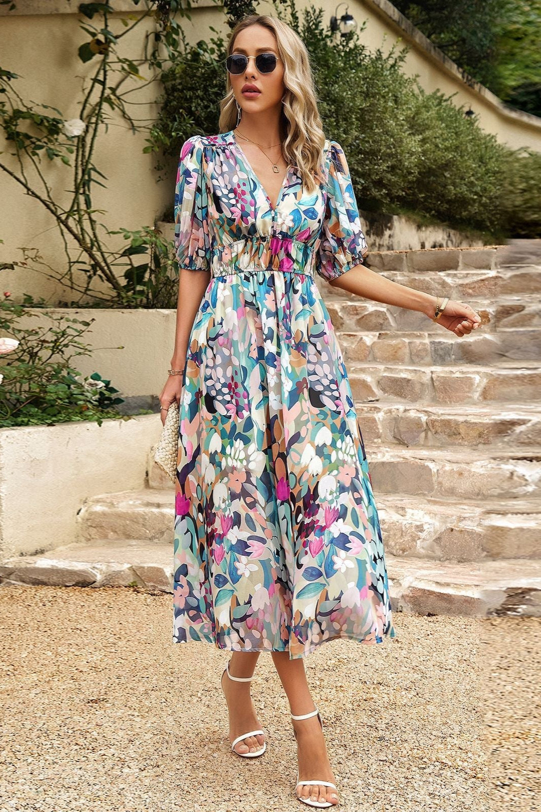 Ruby - Vestito midi floreale svolazzante