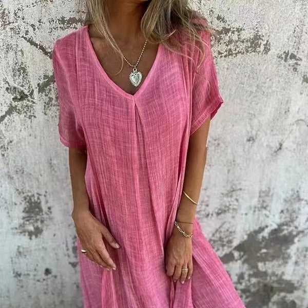 Naia™ - Abito arioso in cotone e lino con scollo a V