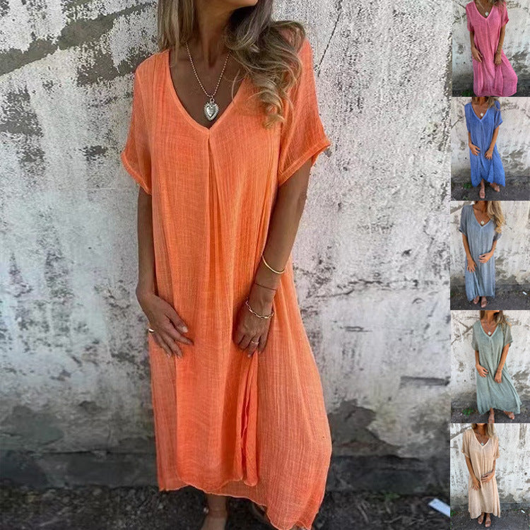 Naia™ - Abito arioso in cotone e lino con scollo a V