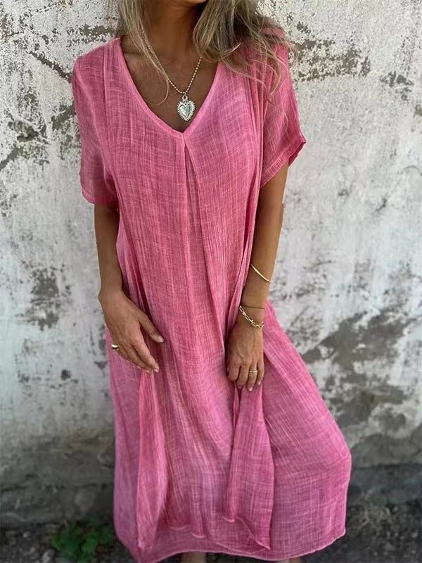 Naia™ - Abito arioso in cotone e lino con scollo a V