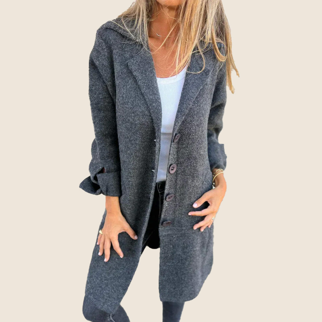 Emma™ - Cappotto casual Monopette con risvolto