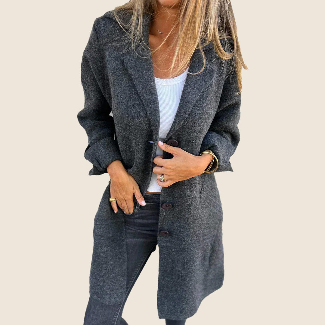 Emma™ - Cappotto casual Monopette con risvolto