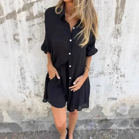 Nora™ | Camicetta casual a tinta unita con set di pantaloncini