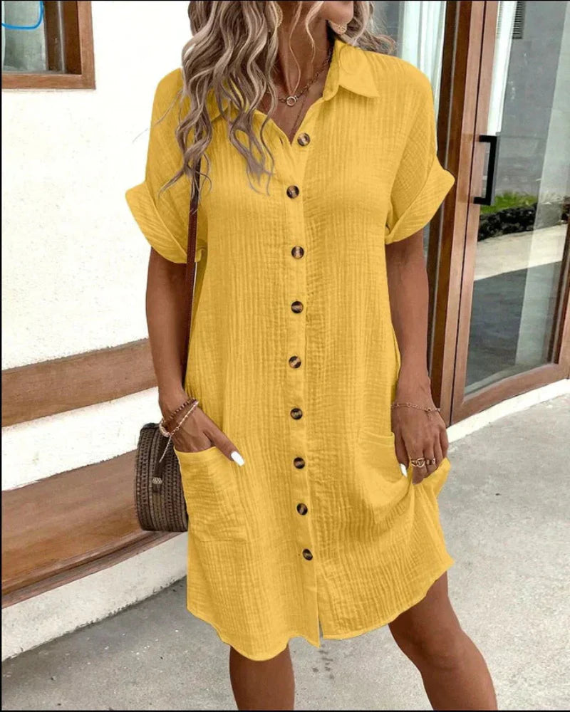 Hailey - Abito camicia donna in cotone e lino dal gusto retrò