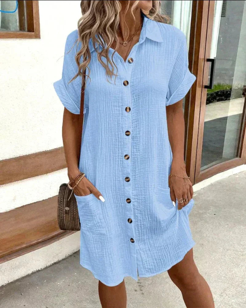Hailey - Abito camicia donna in cotone e lino dal gusto retrò