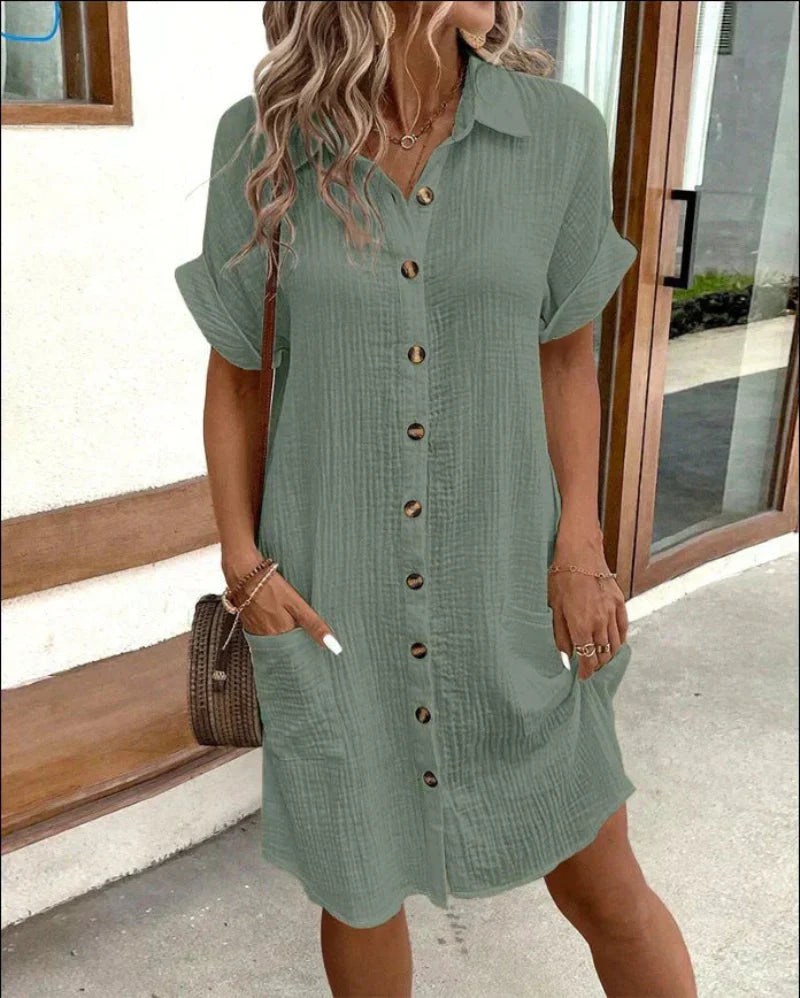 Hailey - Abito camicia donna in cotone e lino dal gusto retrò