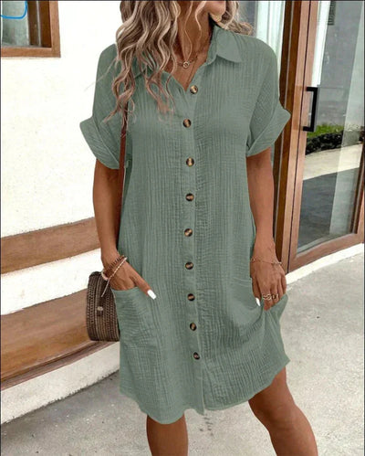 Hailey - Abito camicia donna in cotone e lino dal gusto retrò