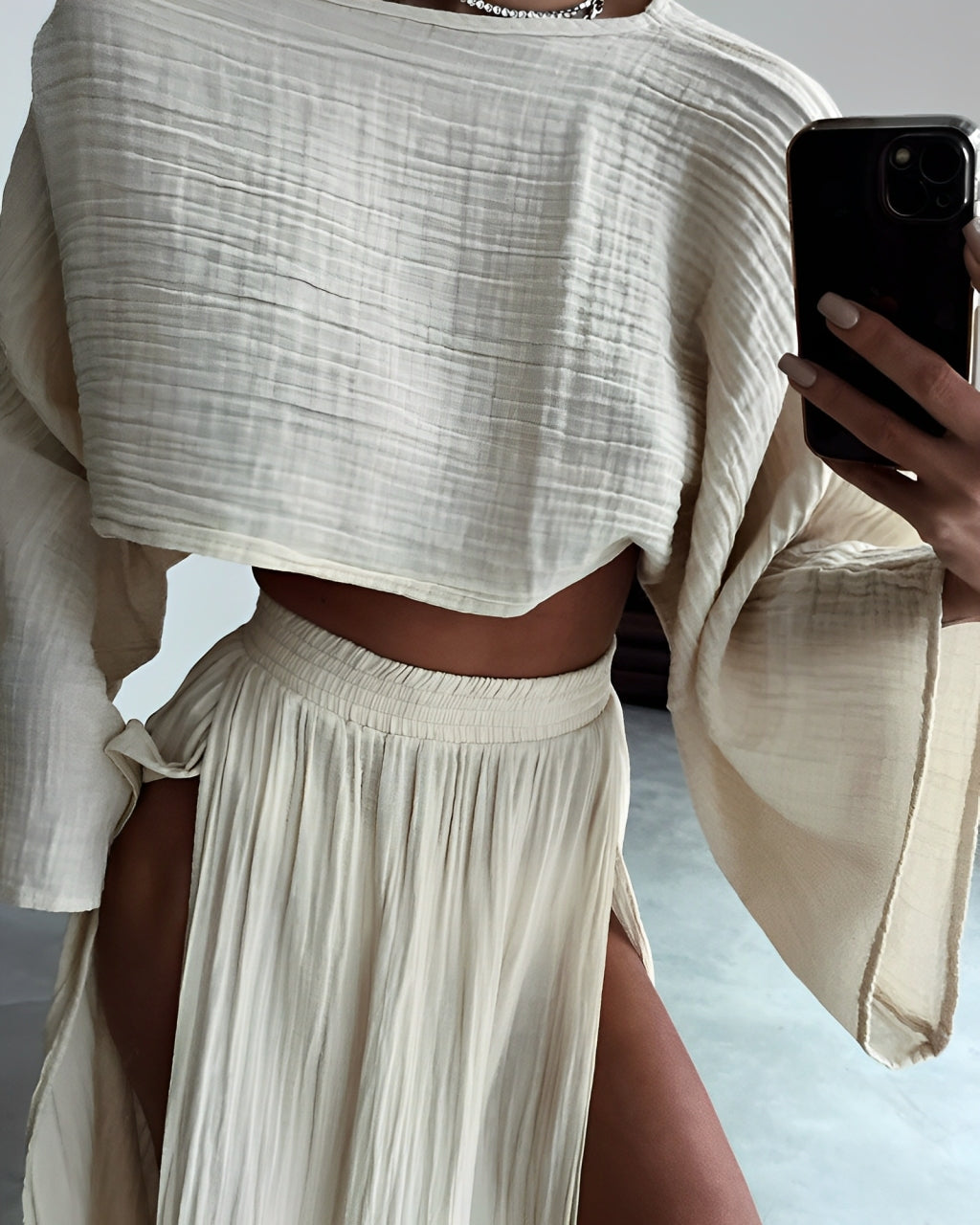 Sara - Set due pezzi in lino con spacco chic