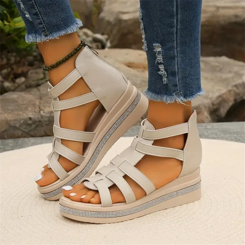 Sandali con strass e suola con plateau